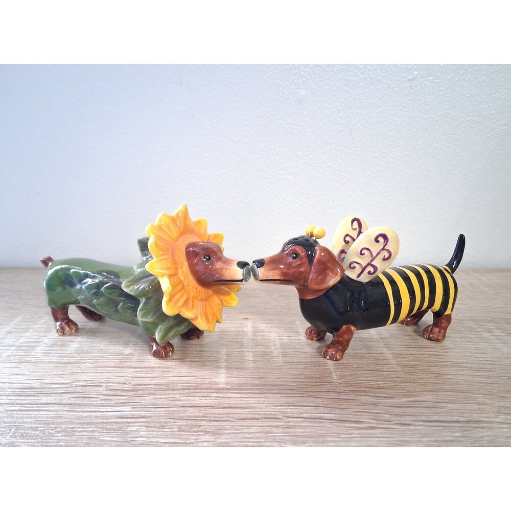 Westland Hot Diggity Dog"Flower To Bee"#16561 Dachshund Salt & Pepper Shakers